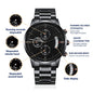 Regalos para papá de hijo detalle original reloj cronógrafo negro con mensaje grabado para hombres idea sentimental para navidad cumpleaños o dia del padre