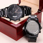 Regalos para papá de hijo detalle original reloj cronógrafo negro con mensaje grabado para hombres idea sentimental para navidad cumpleaños o dia del padre