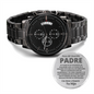 Regalo de Hijo Para Papa Reloj Grabado Metal Negro Personalizado