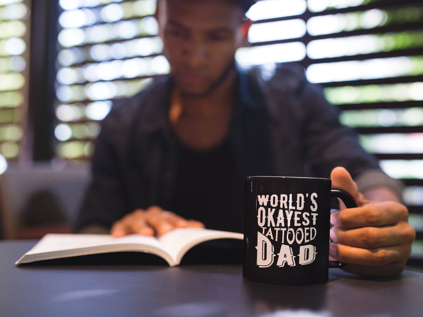 Coffee Mug World's Okayest Tattooed Dad Black Sublimated 11oz Coffee Mug