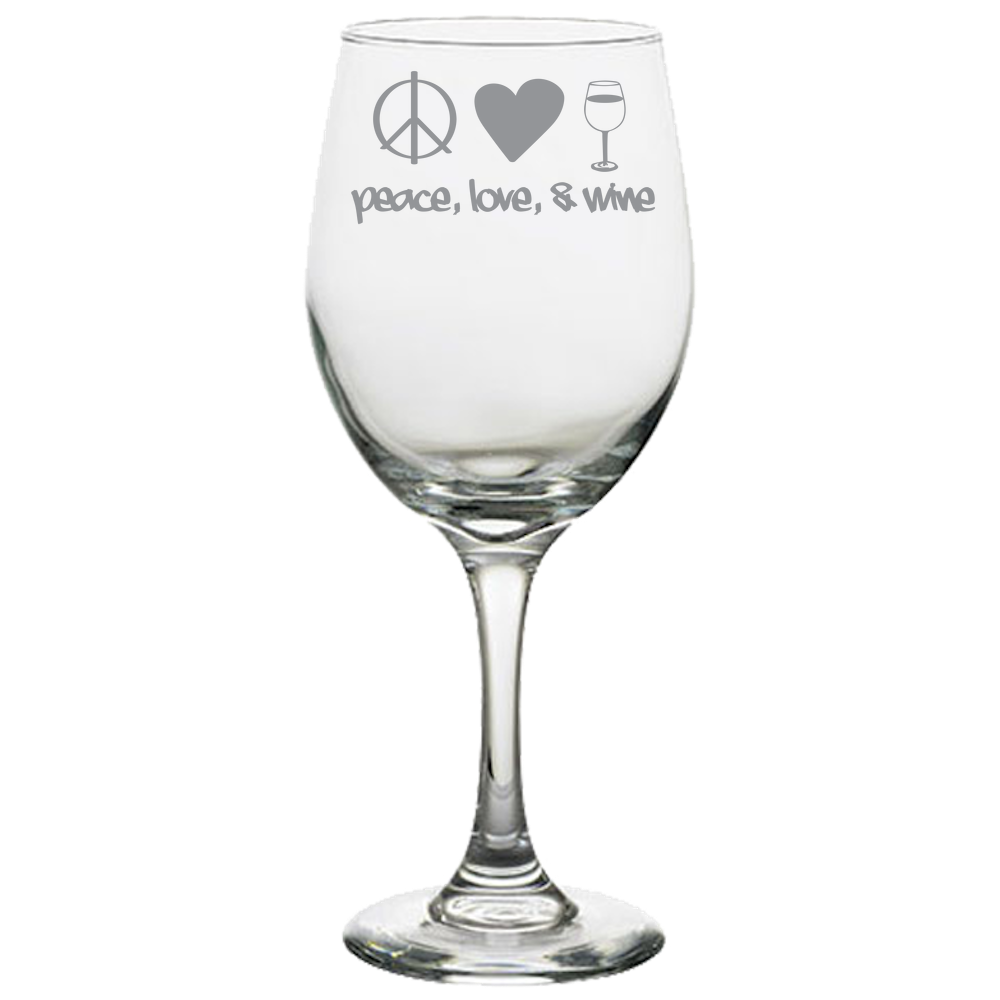 White Wine Glass "Peace, Love, Wine"