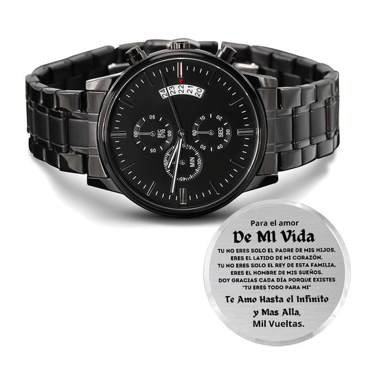 Regalo Para Hombre El Amor De Mi Vida | Regalo Para Novio | Regalo Para Esposo | Regalo Reloj Personalizado Negro Con Mensaje Grabado