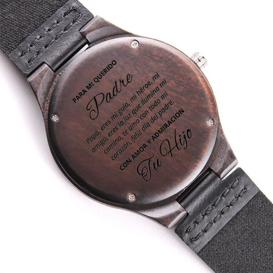 Regalos Para Hombres Reloj Madera Con Correa de Cuero Mensaje Grabado de Hijo Para Papa En El Dia Del Padre, Cumpleano.