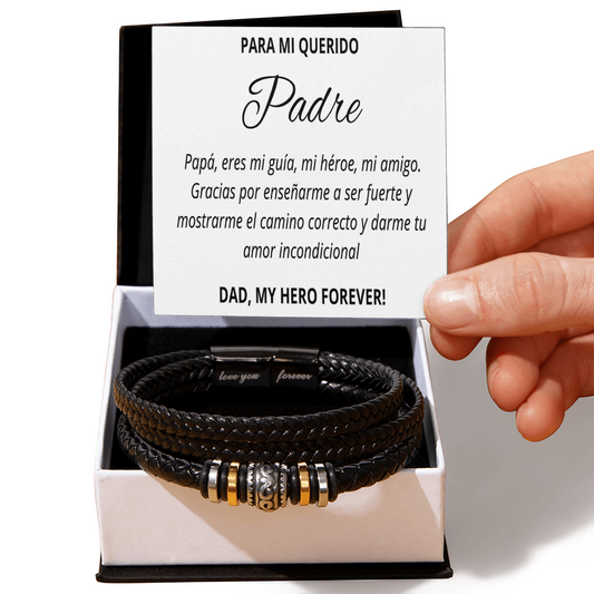 Regalo Para Papa Pulsera Cuero Negra Mensaje Personalizado de Hijo Para Padre