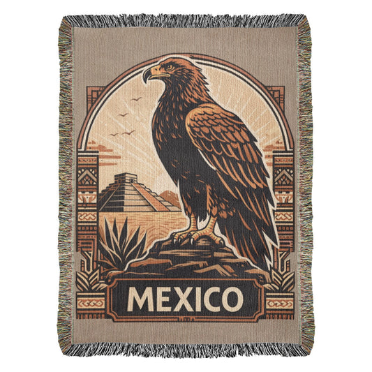 Mexico Travel Golden Eagle Art Teotihuacan Pyramid  Manta De Regalo Tejida Heirloom Woven Blanket Regalo Para Mexicanos