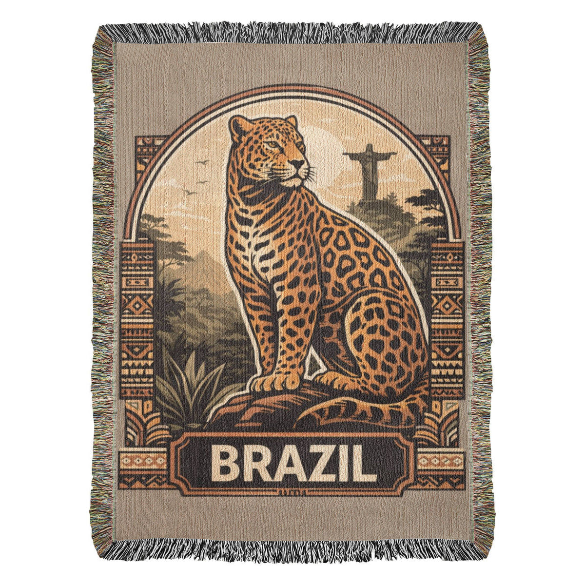 Brazil Jaguar Woven Blanket: Vintage Rio Rainforest Throw final