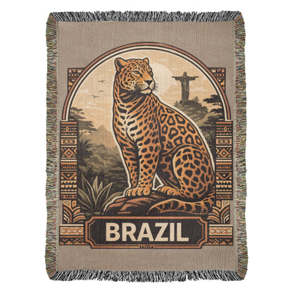 Brazil Jaguar Woven Blanket: Vintage Rio Rainforest Throw final