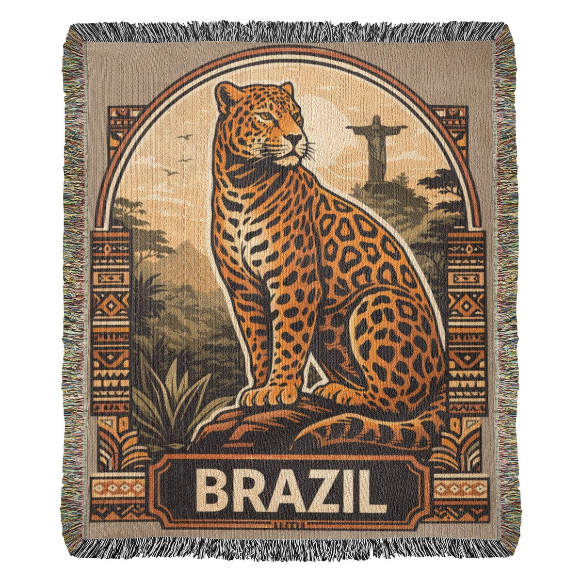 Brazil Jaguar Woven Blanket: Vintage Rio Rainforest Throw final