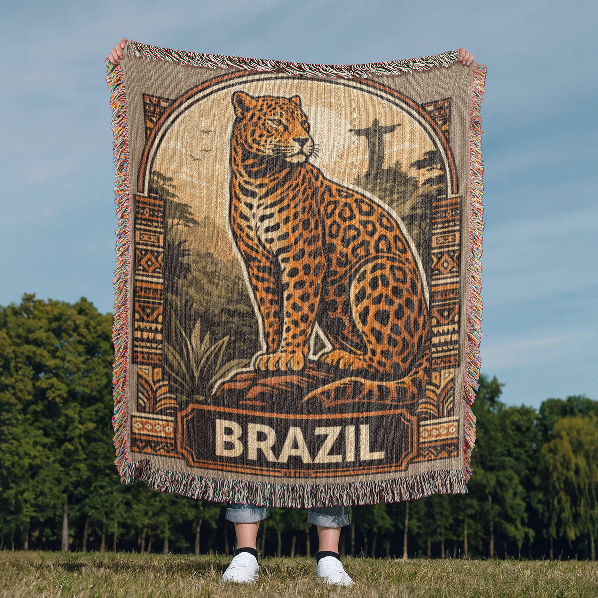 Brazil Jaguar Woven Blanket: Vintage Rio Rainforest Throw final