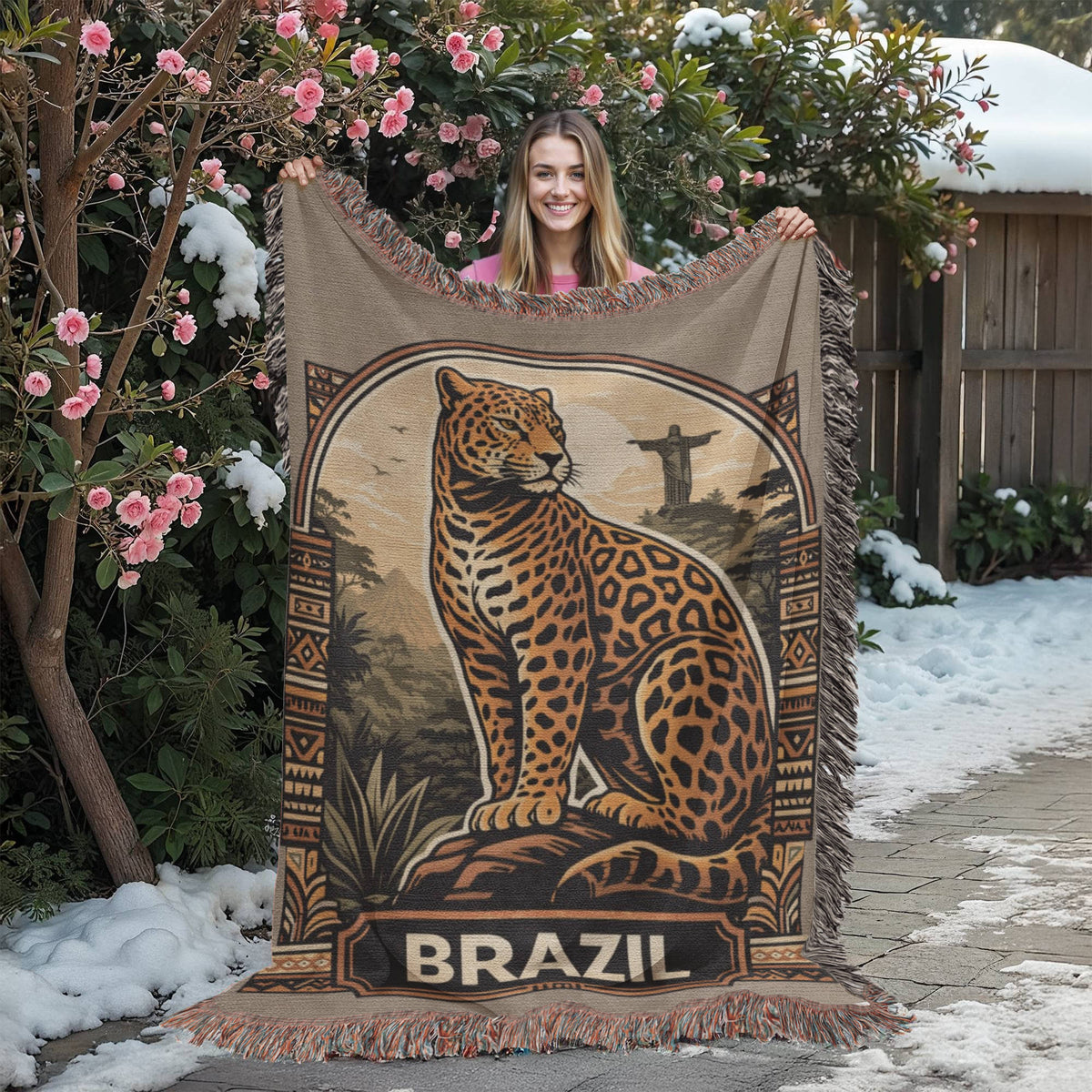 Brazil Jaguar Woven Blanket: Vintage Rio Rainforest Throw final