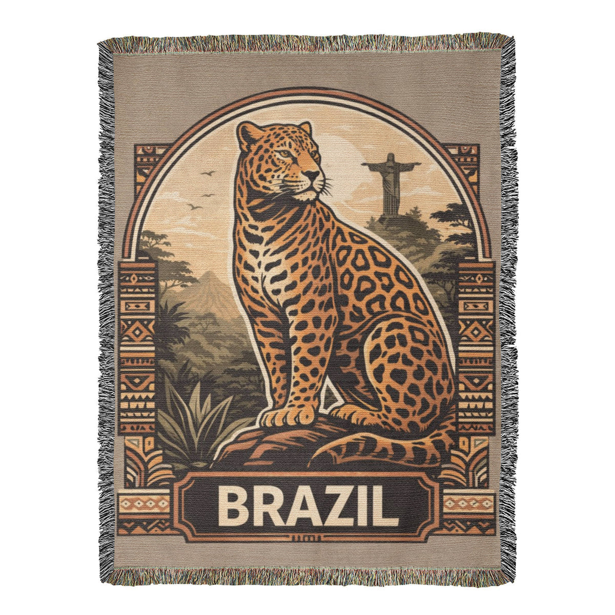 Brazil Jaguar Woven Blanket: Vintage Rio Rainforest Throw final