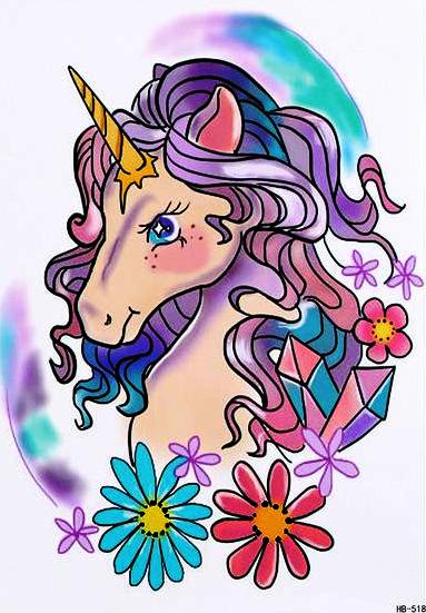 Large Unicorn Watercolor Temporary Tattoo