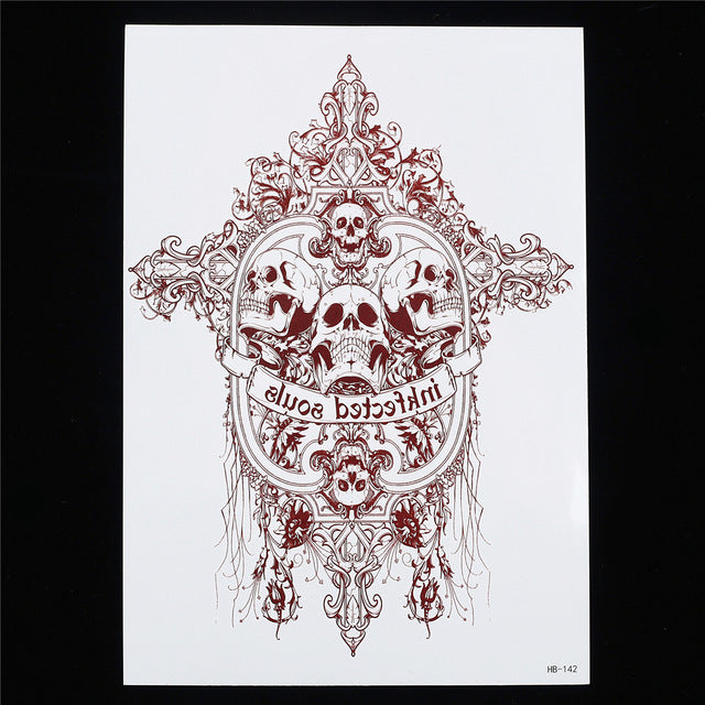 Skull Temporary Tattoos Body Arm Tattoo Sticker  [Brown]