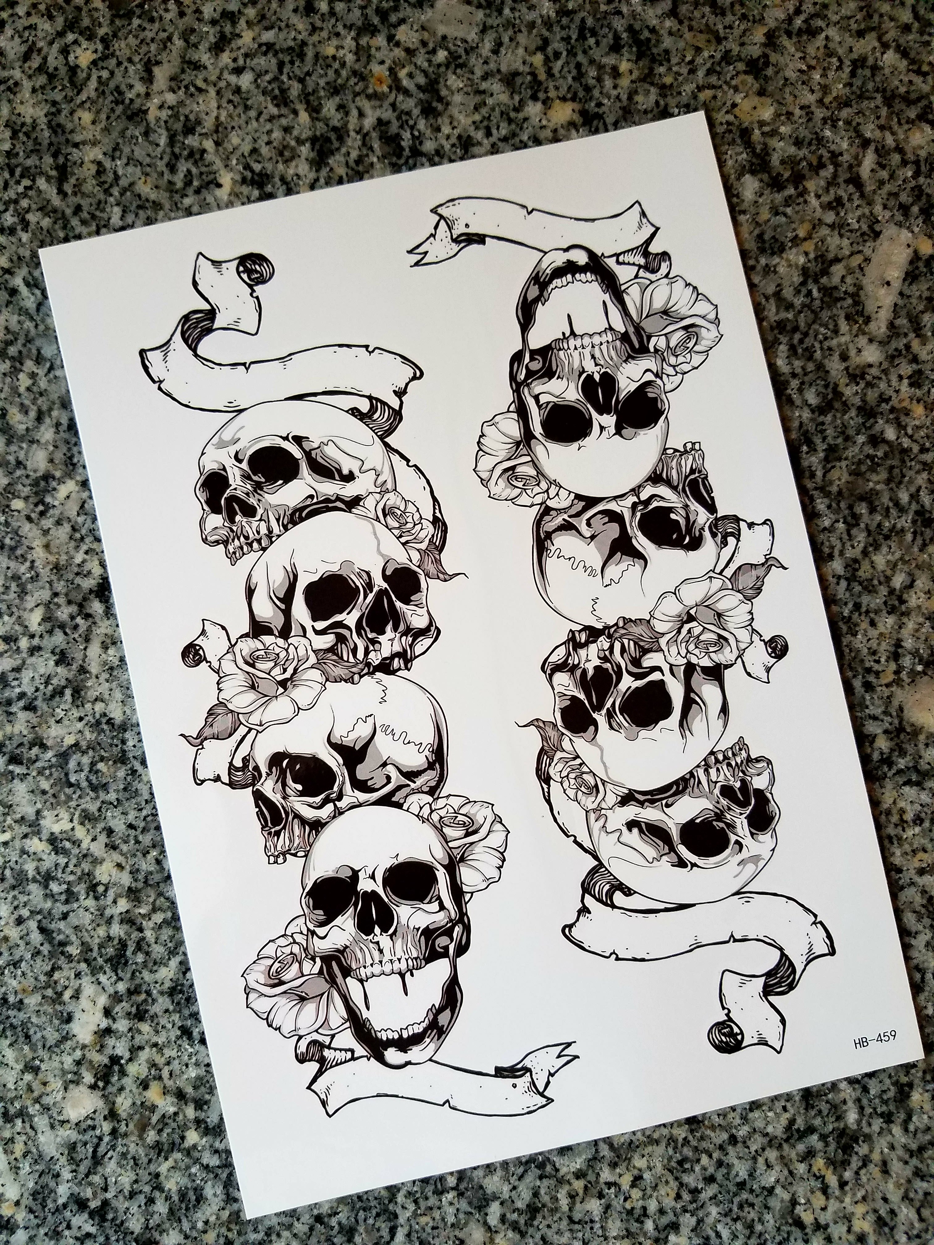 Large Arm Skull Temporary Tattoo Black (2 in 1 sheet)