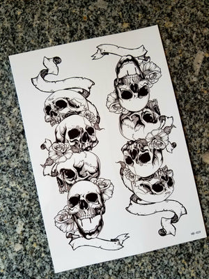Large Arm Skull Temporary Tattoo Black (2 in 1 sheet)