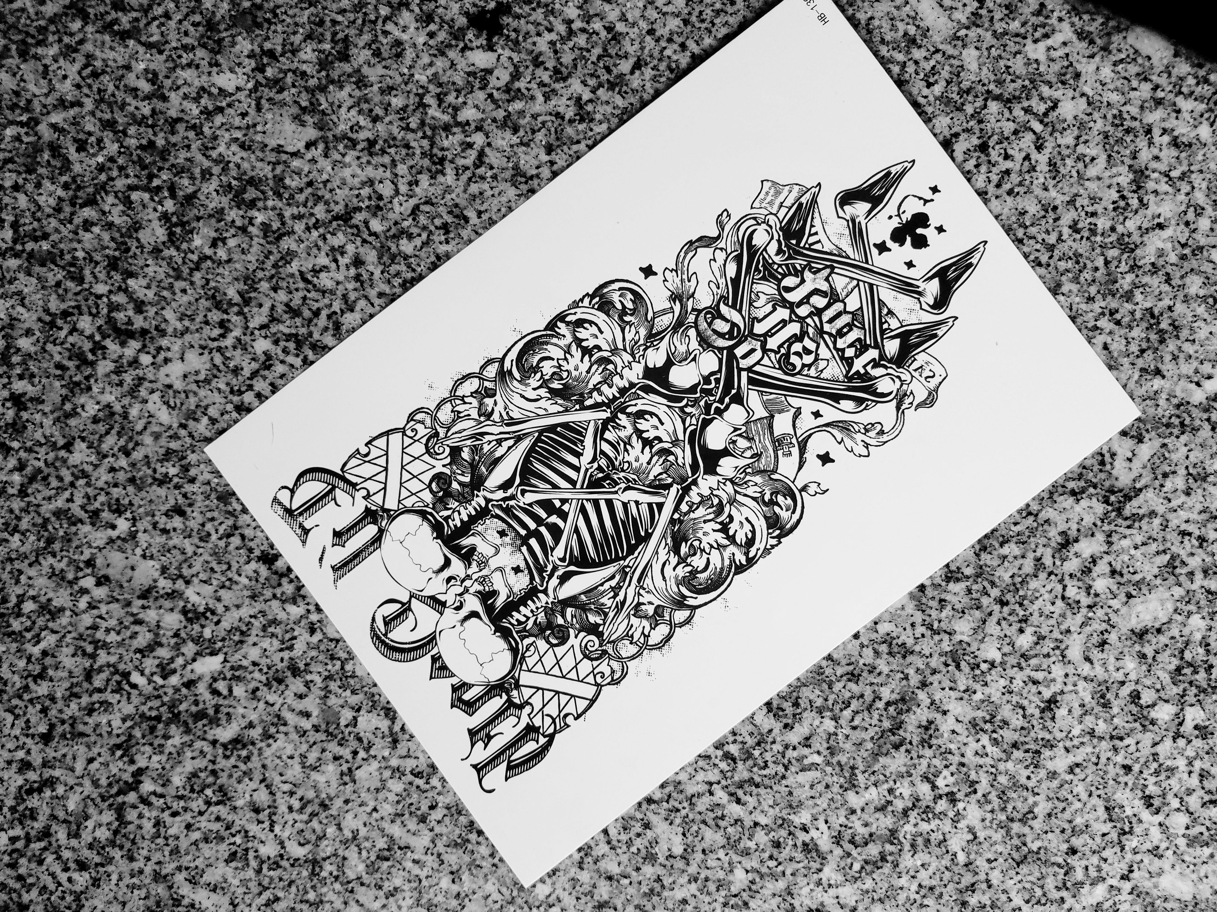 Large Skull Totem Temporary Tattoo [Black]