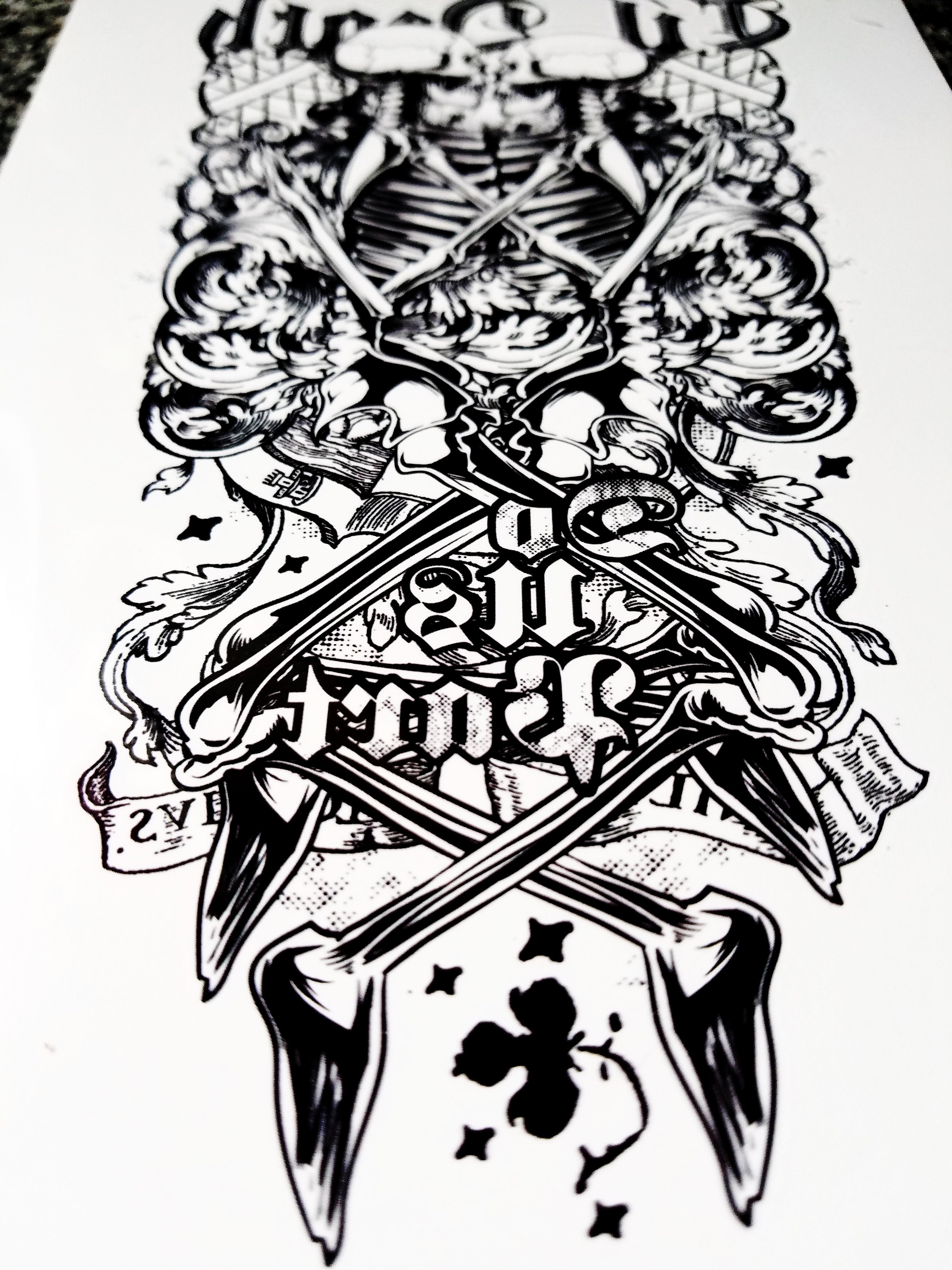 Large Skull Totem Temporary Tattoo [Black]