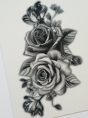Twin Black Rose Flower Temporary Tattoos (4 in 1 sheet)