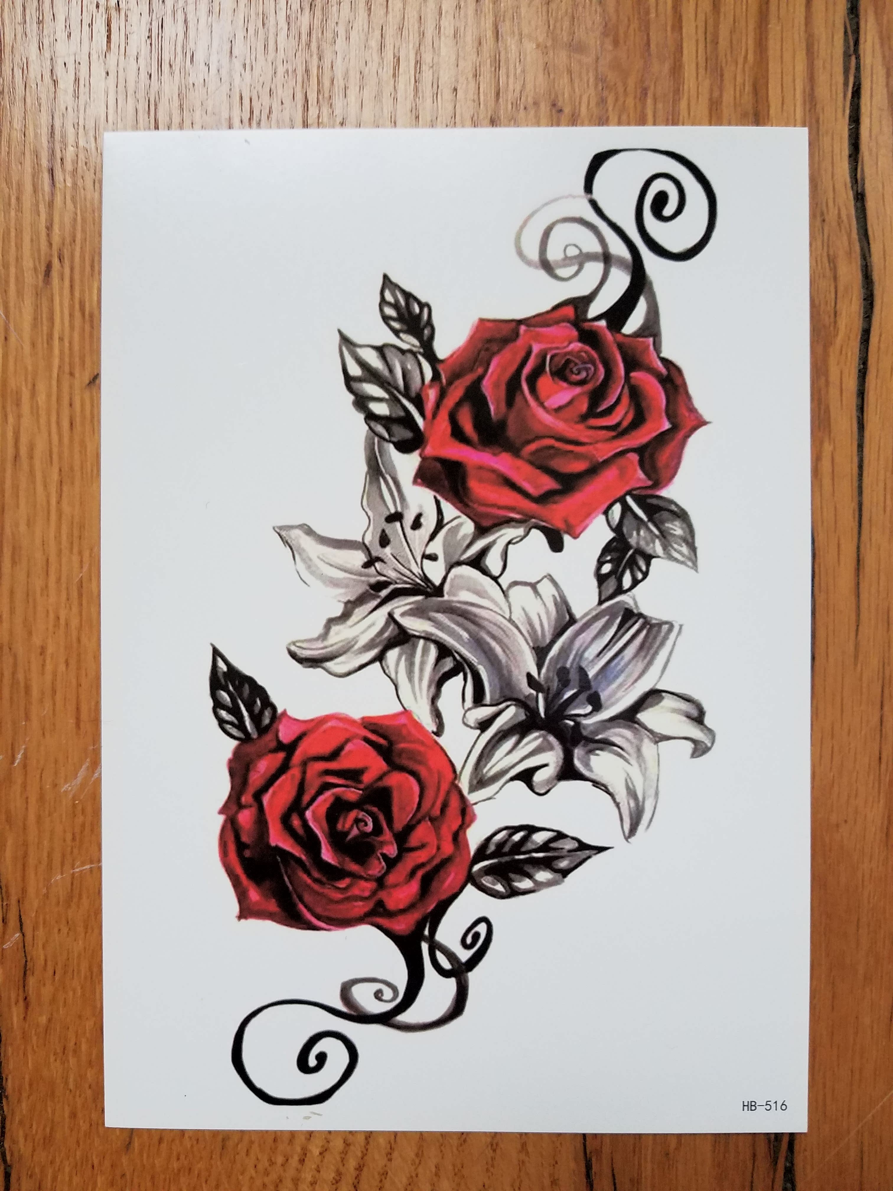 (Set of 3) Vintage Red Rose Temporary Tattoo