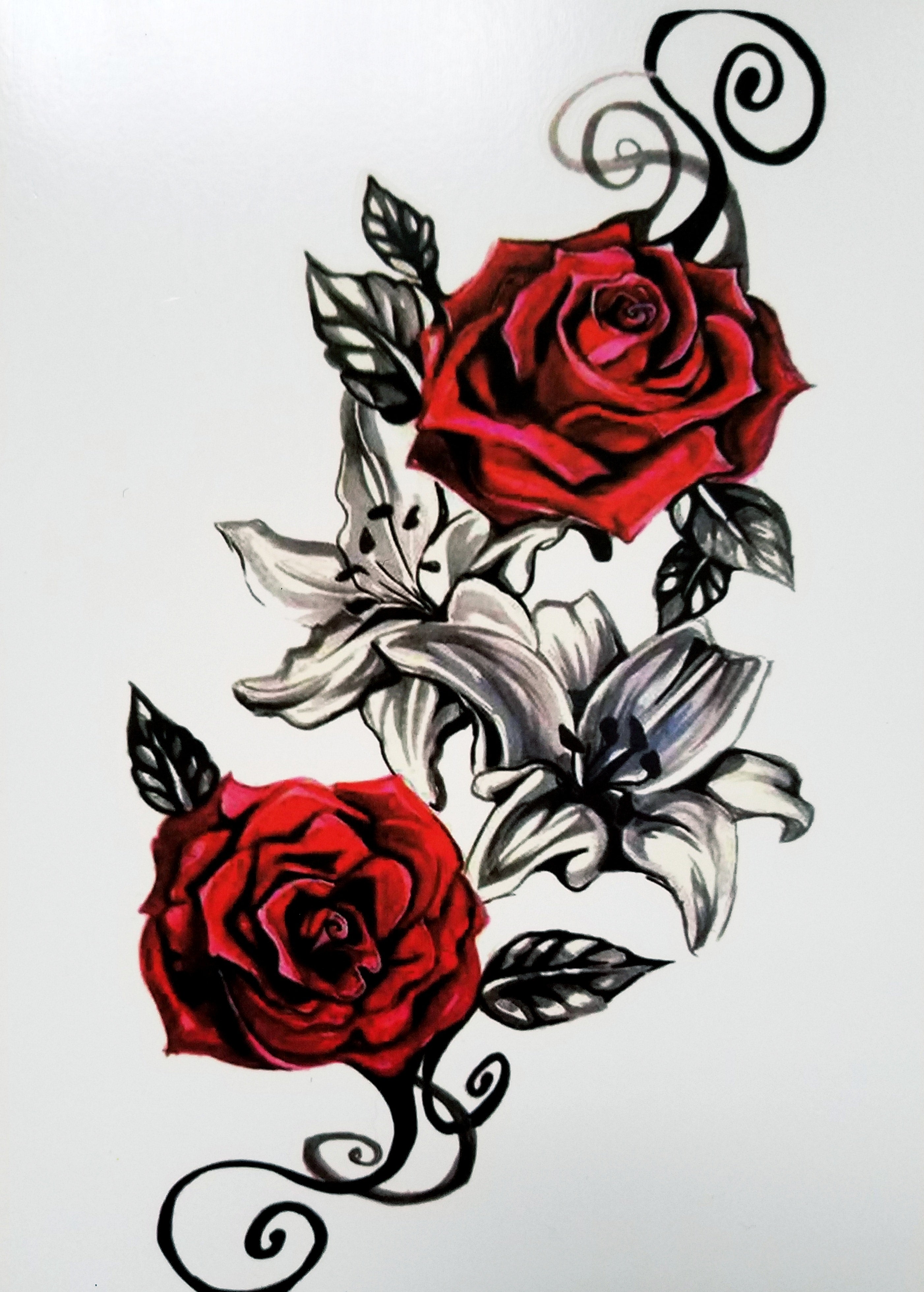 (Set of 3) Vintage Red Rose Temporary Tattoo