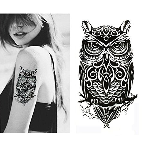 Large Non-Toxic Temporary Tattoos | Set of 6 Fake Tattoos (Skull, Koi Fish, Owl, Rose, Butterfly & Deer) | 6” x 8”  Removable Body Art Tattoos