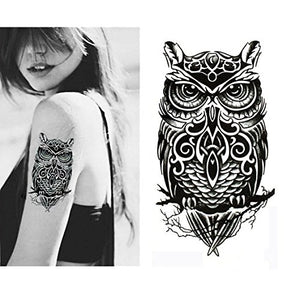 Large Non-Toxic Temporary Tattoos | Set of 6 Fake Tattoos (Skull, Koi Fish, Owl, Rose, Butterfly & Deer) | 6” x 8”  Removable Body Art Tattoos