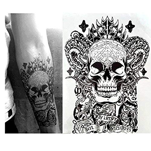 Gilded Girl Skull & Skeleton Pirate Tattoos (Set of 6) Body Art for Men & Women Waterproof Large Arm Temporary Tattoo