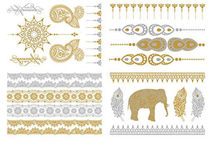 Premium Henna Metallic Tattoos - Gold and Silver - Flash Temporary Bling Tattoo