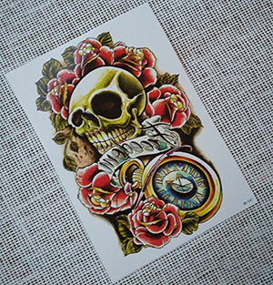 Large Non-Toxic Temporary Tattoos | Set of 6 Fake Tattoos (Skull, Koi Fish, Owl, Rose, Butterfly & Deer) | 6” x 8”  Removable Body Art Tattoos
