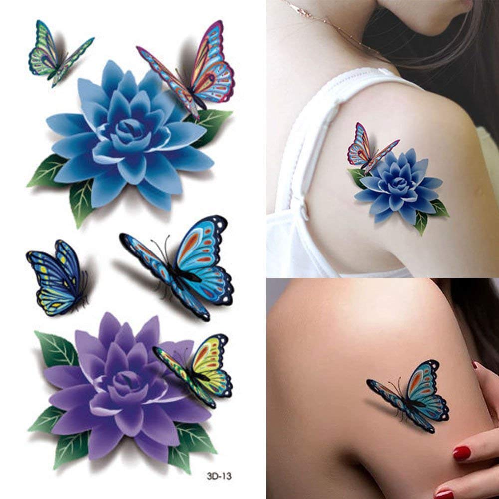 Bright Colorful 3D Flower Temporary Tattoo  (Pack of 12 Sheets)