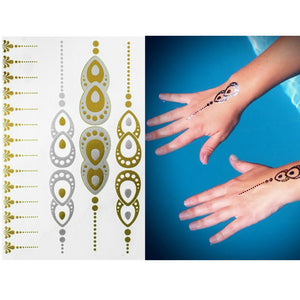 Premium Henna Metallic Tattoos - Gold and Silver - Flash Temporary Bling Tattoo