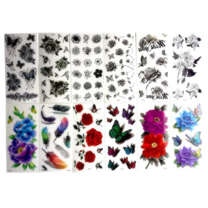 Bright Colorful 3D Flower Temporary Tattoo  (Pack of 12 Sheets)