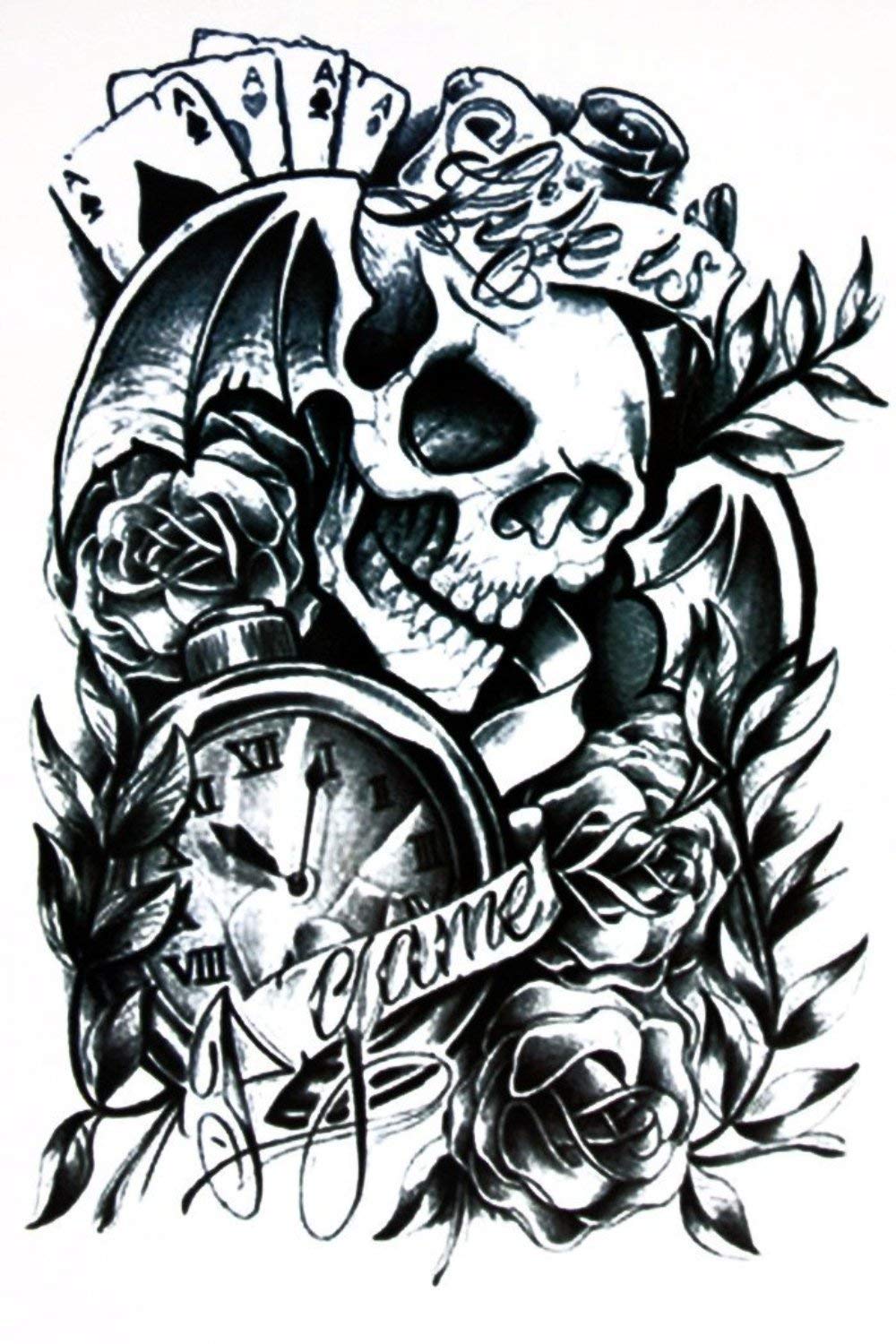 Gilded Girl Skull & Skeleton Pirate Tattoos (Set of 6) Body Art for Men & Women Waterproof Large Arm Temporary Tattoo