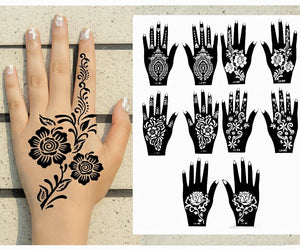 Henna Stencil Tattoo (10 Sheets) Self-Adhesive Body Art Templates Henna / Airbrush