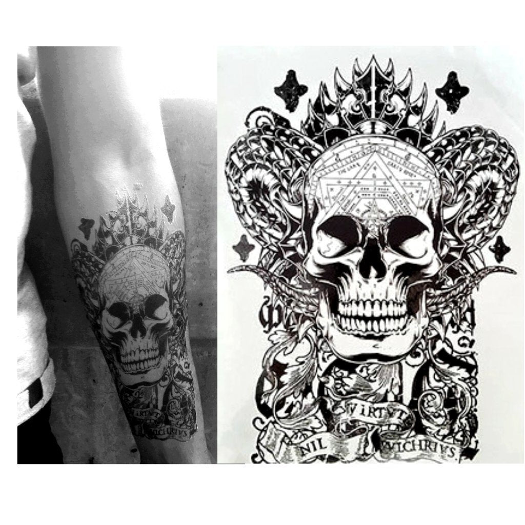 Large Non-Toxic Temporary Tattoos | Set of 6 Fake Tattoos (Skull, Koi Fish, Owl, Rose, Butterfly & Deer) | 6” x 8”  Removable Body Art Tattoos