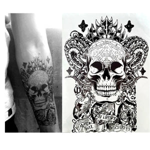 Large Non-Toxic Temporary Tattoos | Set of 6 Fake Tattoos (Skull, Koi Fish, Owl, Rose, Butterfly & Deer) | 6” x 8”  Removable Body Art Tattoos