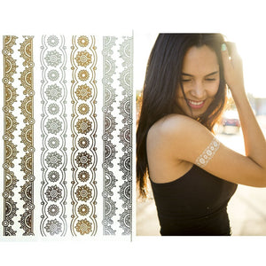 Premium Henna Metallic Tattoos - Gold and Silver - Flash Temporary Bling Tattoo