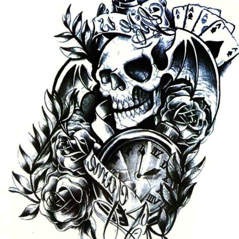 Arm Large Skull Rose Temporary Tattoo
