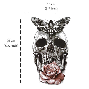 Large Non-Toxic Temporary Tattoos | Set of 6 Fake Tattoos (Skull, Koi Fish, Owl, Rose, Butterfly & Deer) | 6” x 8”  Removable Body Art Tattoos