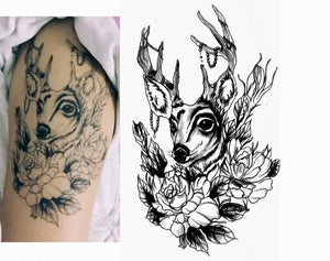 Large Non-Toxic Temporary Tattoos | Set of 6 Fake Tattoos (Skull, Koi Fish, Owl, Rose, Butterfly & Deer) | 6” x 8”  Removable Body Art Tattoos