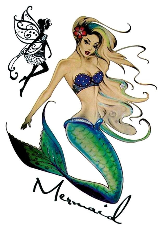 Vintage Mermaid Temporary Fairy Tattoo Rockabilly Pin Up