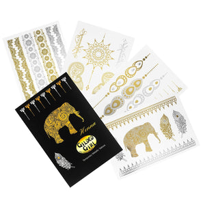 Premium Henna Metallic Tattoos - Gold and Silver - Flash Temporary Bling Tattoo
