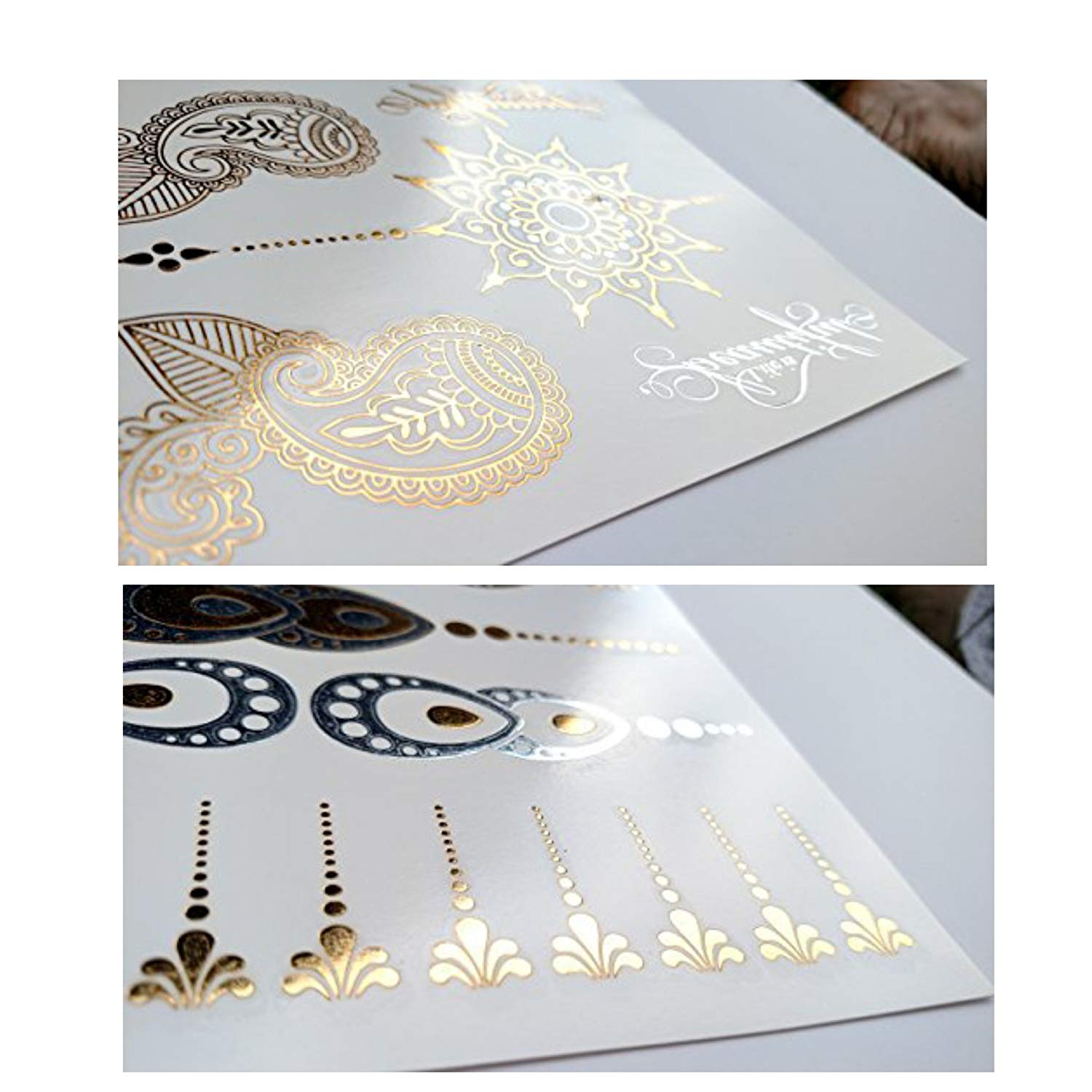 Premium Henna Metallic Tattoos - Gold and Silver - Flash Temporary Bling Tattoo