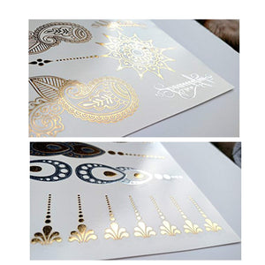 Premium Henna Metallic Tattoos - Gold and Silver - Flash Temporary Bling Tattoo
