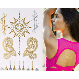 Premium Henna Metallic Tattoos - Gold and Silver - Flash Temporary Bling Tattoo