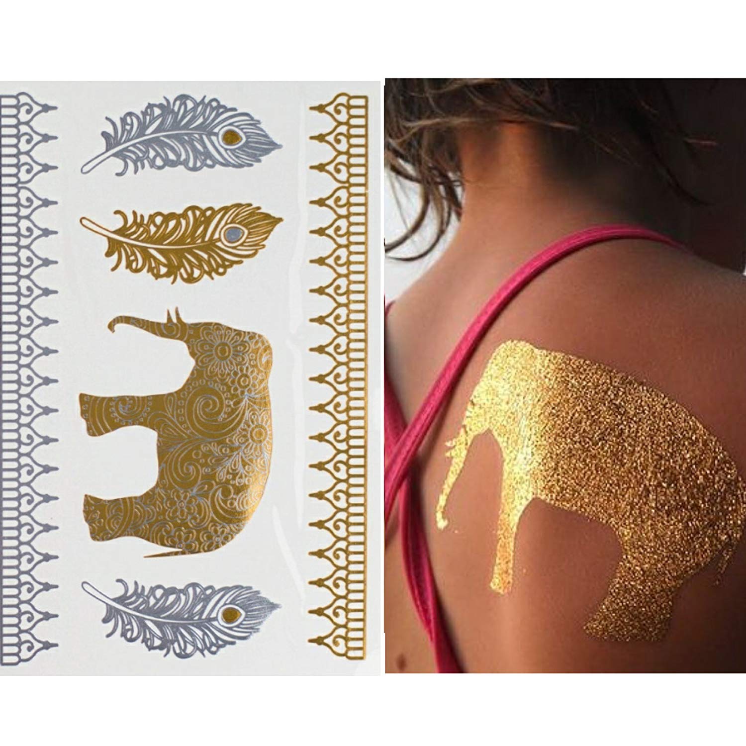 Premium Henna Metallic Tattoos - Gold and Silver - Flash Temporary Bling Tattoo