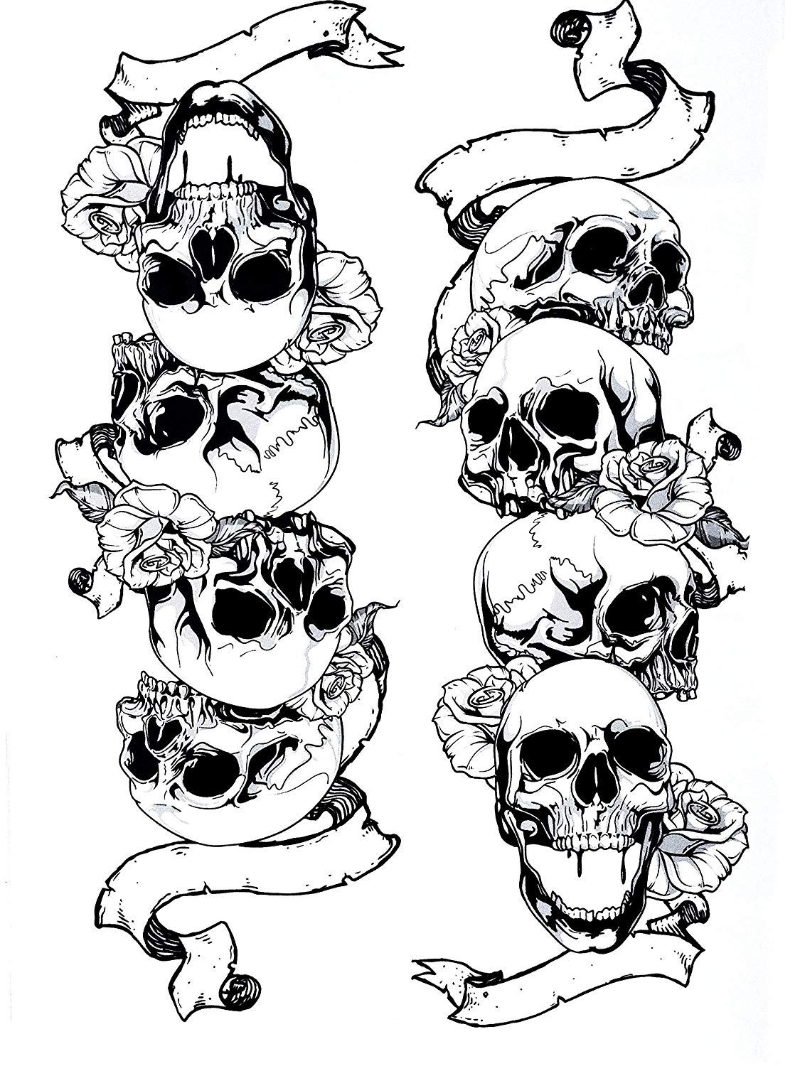 Gilded Girl Skull & Skeleton Pirate Tattoos (Set of 6) Body Art for Men & Women Waterproof Large Arm Temporary Tattoo