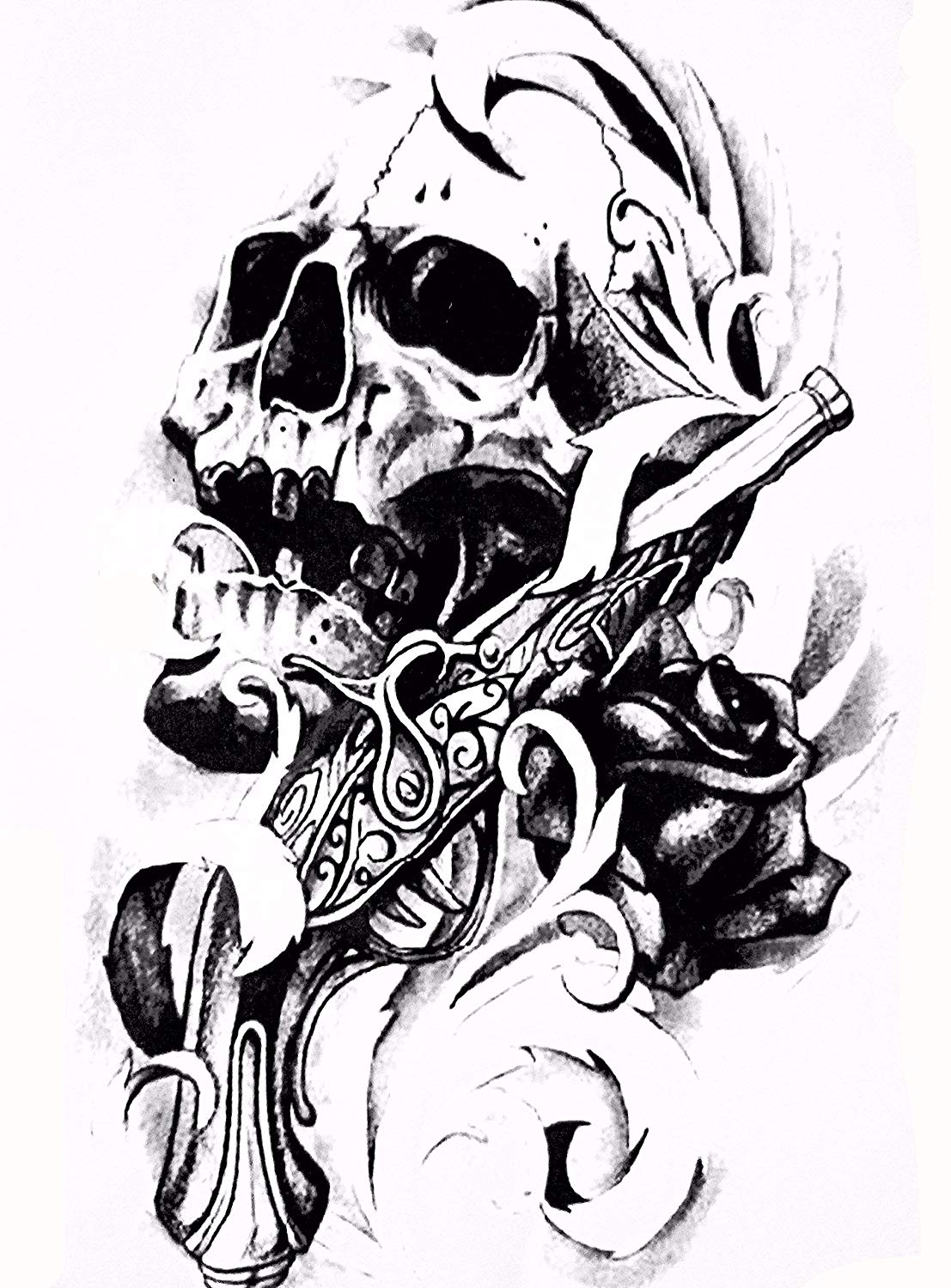 Gilded Girl Skull & Skeleton Pirate Tattoos (Set of 6) Body Art for Men & Women Waterproof Large Arm Temporary Tattoo