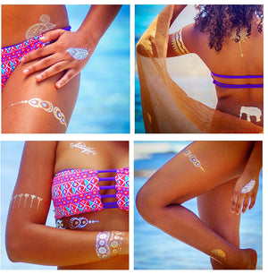 Premium Henna Metallic Tattoos - Gold and Silver - Flash Temporary Bling Tattoo