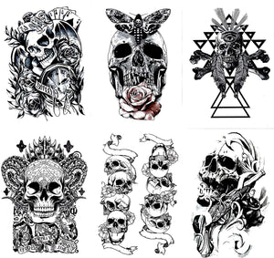 Gilded Girl Skull & Skeleton Pirate Tattoos (Set of 6) Body Art for Men & Women Waterproof Large Arm Temporary Tattoo